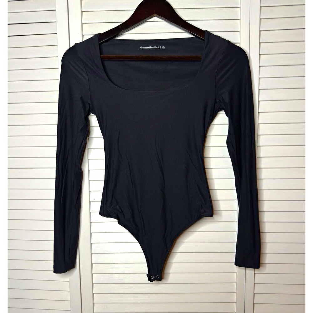 Abercrombie & Fitch Long Sleeve Bodysuit Women's XS Black Scoop Neck Thong